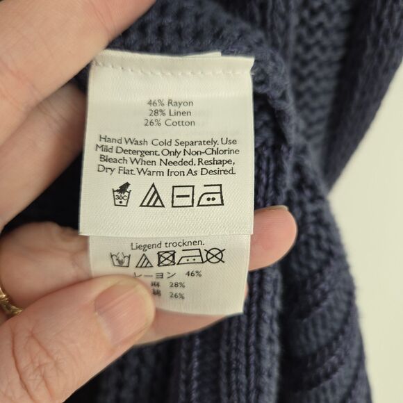 Eddie Bauer Blue Knit Open Front Linen Blend Cardigan Large - Picture 4 of 5